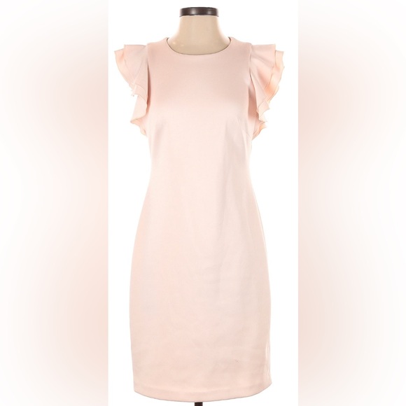 Tommy Hilfiger Blush Pink Scuba Sheath Dress with Flutter Sleeves - Picture 4 of 12